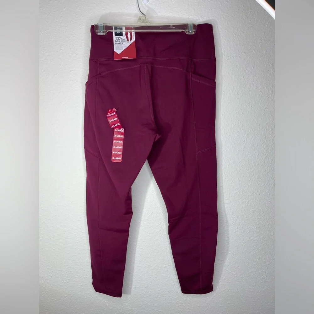 Members Mark Womens Extra Warm Legging. Fleece Lined Burgundy Size XL N…